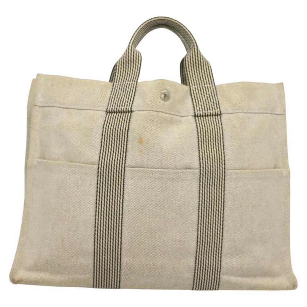HERMES New Fourre Tout MM Hand Bag Canvas Gray Silver Auth bs27031 - Picture 3 of 16